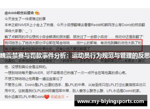 魏震禁赛与罚款事件分析：运动员行为规范与管理的反思